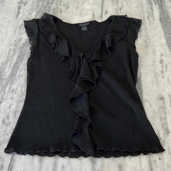 The Limited Black Nylon Mesh Knit Top Blouse Woman Medium V-Neck Ruffle - Picture 5 of 10